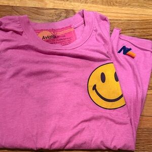 Aviator Nation Pink Tee with Yellow Smiley